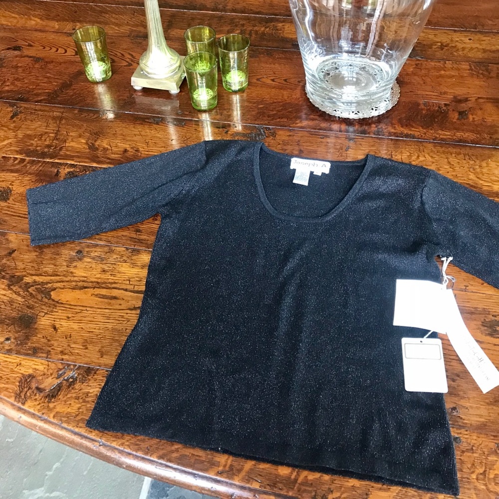 NWT Joseph A. Silk Blend Sparkly Black Top Size M